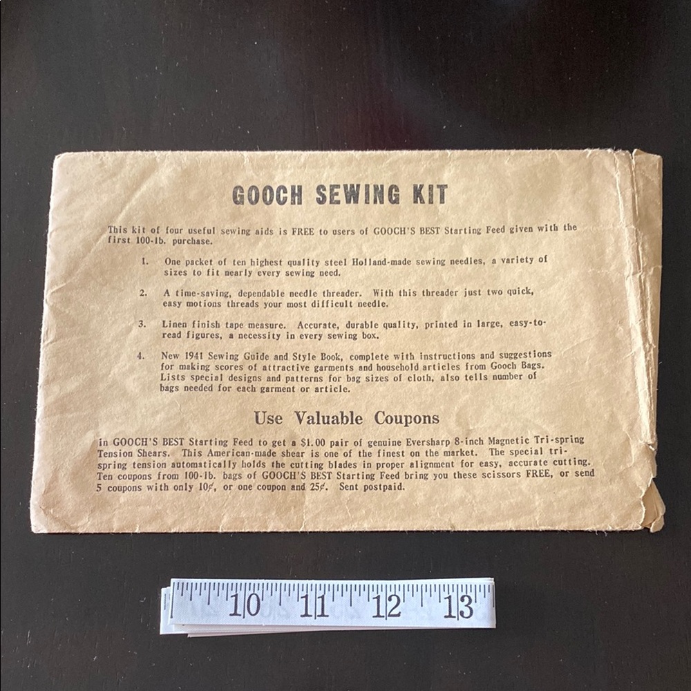 Vintage Gooch Feed Sewing Kit Envelope & Tape Measure! - Picture 1 of 3